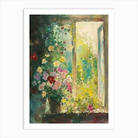 Pansy Flowers On A Cottage Window 4 Art Print