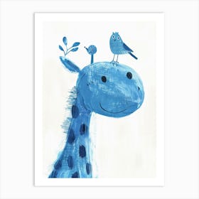 Small Joyful Giraffe With A Bird On Its Head 13 Art Print