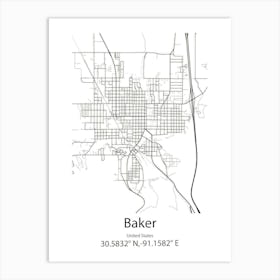 Baker City,United States Minimalist Map 1 Art Print