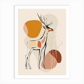 Deer - Boho, Line Art 3 Art Print