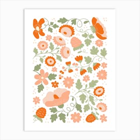 Orange Flowers Boho Botanical Art Print