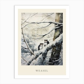 Winter Watercolour Weasel 2 Poster Art Print