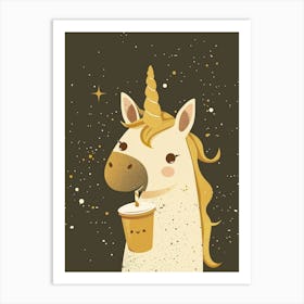 Unicorn Mustard Muted Pastels Drinking A Milkshake Art Print