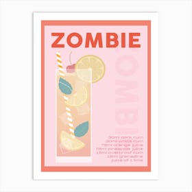 Pink And Red Zombie Cocktail Art Print