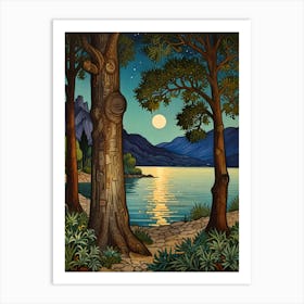 William Morris Moonlight By The Lake Art Print