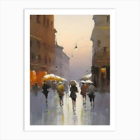 Rainy Day, Acquerello paesaggio Urban Italian Rome or Milan Art Print