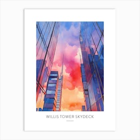 Willis Tower Skydeck Chicago Watercolour Travel Poster Art Print