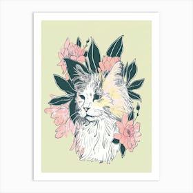 Cute Norwegian Cat With Flowers Illustration 1 Art Print