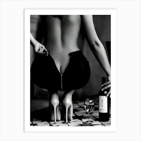 Woman With Wine Glass Black And White Fashion Photography Art Print