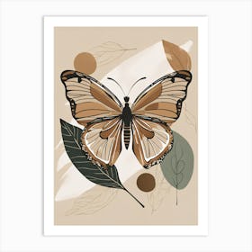 Boho Minimalist Butterfly with Leaves v8 Art Print