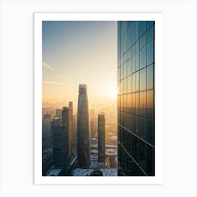 A Picture Of A Contemporary Office Building Its Sleek Facade Reflecting The Early Morning Sunlight (2) Art Print