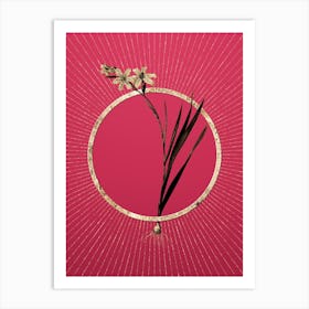 Gold Gladiolus Glitter Ring Botanical Art on Viva Magenta n.0065 Art Print