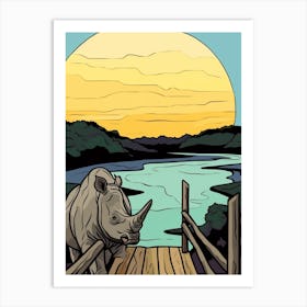 Simple Rhino Line Illustration By The River 3 Art Print