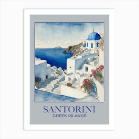 Santorini Greece Travel Poster Watercolor Art Print