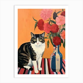 Carnation Flower Vase And A Cat, A Painting In The Style Of Matisse 2 Art Print