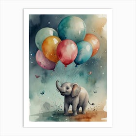 Elephant With Balloons Art Print