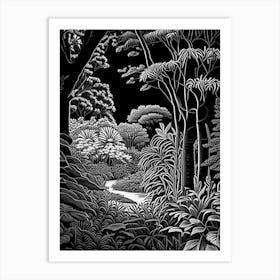 Norfolk Botanical Garden, 1, Usa Linocut Black And White Vintage Art Print