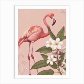 American Flamingo And Frangipani Minimalist Illustration 4 Art Print