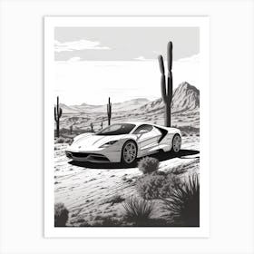 Lamborghini Huracan Desert Line Drawing 1 Art Print