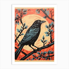 Vintage Bird Linocut Crow 4 Art Print