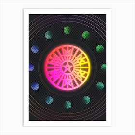 Neon Geometric Glyph in Pink and Yellow Circle Array on Black n.0276 Art Print