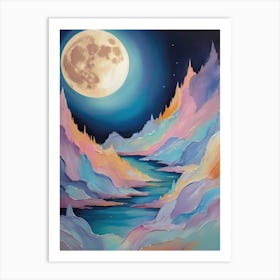 Full Moon Over The River Abstract Art Print