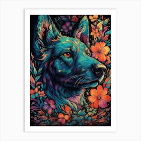 Wolf With Flowers 1 Art Print