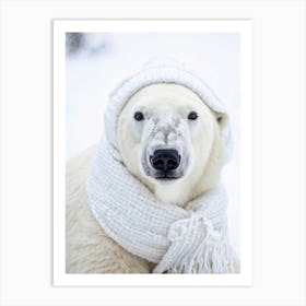 Close Up Of A Fluffy White Polar Bear Cub Donned In A Handcrafted Knit Cap And Scarf Its Innocence Art Print