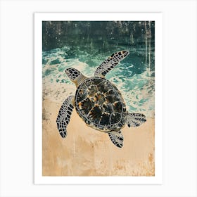 Vintage Sea Turtle Scrapbook Inspired 1 Art Print