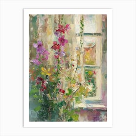 Seat Pea Flowers On A Cottage Window 3 Art Print