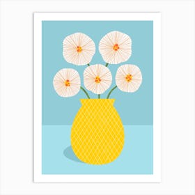 Yellow Vase With White Flowers Art Print