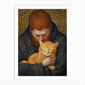 Monk Holding A Cat 2 Art Print