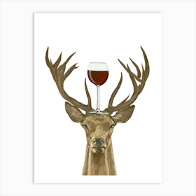 Deer With Wineglass Art Print
