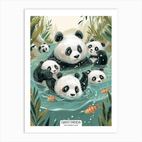 Giant Panda Family Swimming In A River Poster 89 Art Print