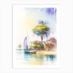 Lamu Island Kenya Watercolour Pastel Tropical Destination Art Print