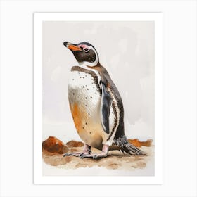 Humboldt Penguin Andrews Bay Watercolour Painting 3 Art Print