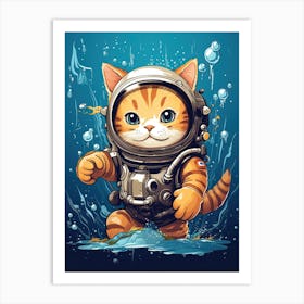 Kawaii Cat Drawings Scuba Diving 1 Art Print