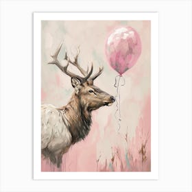 Cute Elk 4 With Balloon Art Print