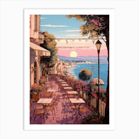 Cannes France 6 Vintage Pink Travel Illustration Art Print