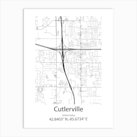 Cutlerville,United States Minimalist Map 1 Art Print