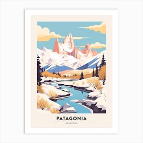 Vintage Winter Travel Poster Patagonia Argentina 4 Art Print