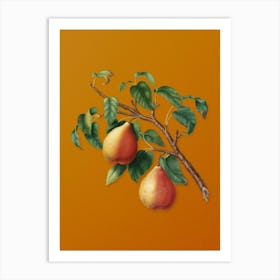 Vintage Wild European Pear Botanical on Sunset Orange n.0553 Art Print