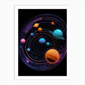 Default Neon Black Light Sgraffito Solar System 3d Illustratio 0 Art Print