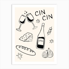 Cheese and Wine in Black and White Art Print