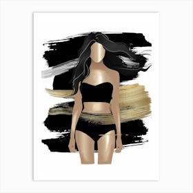 Gold And Black Woman In Bikini Art Print