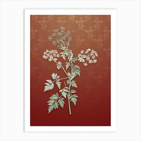 Vintage Hemlock Flowers Botanical on Falu Red Pattern n.0631 Art Print