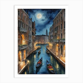 Venice At Night The Rialto Bridge: A Venetian Icon Art Print