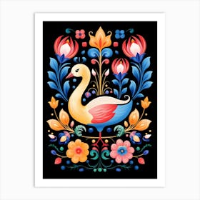 Folk Bird Illustration Swan 3 Art Print