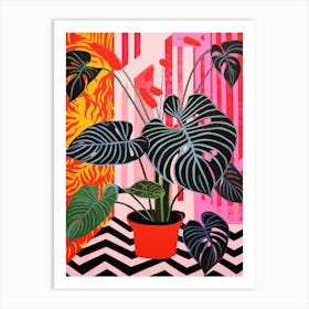 Pink And Red Plant Illustration Calathea 1 Art Print