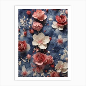 Flowers On A Blue Background Art Print